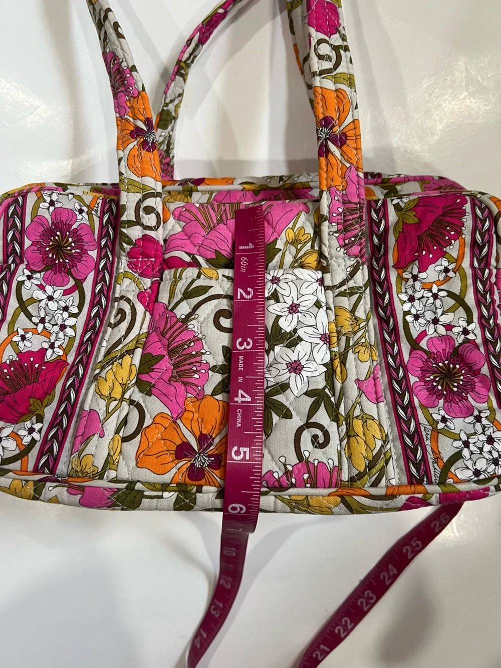 Vera Bradley Floral Quilted Shoulder Bag in Pink, Orange & Green